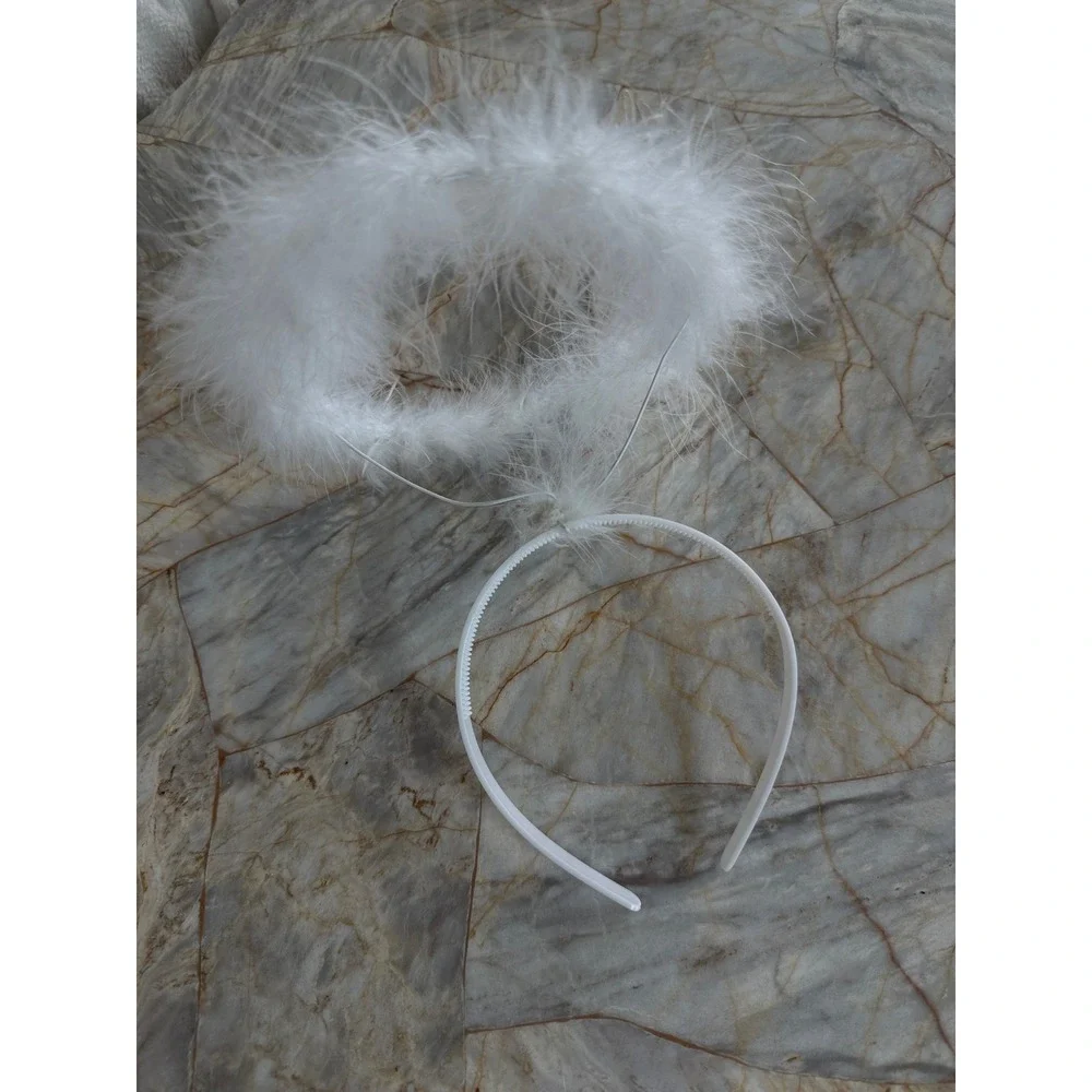 White Feather Angel Halo Headband‎ Costume Accessory Marabou Ethereal White